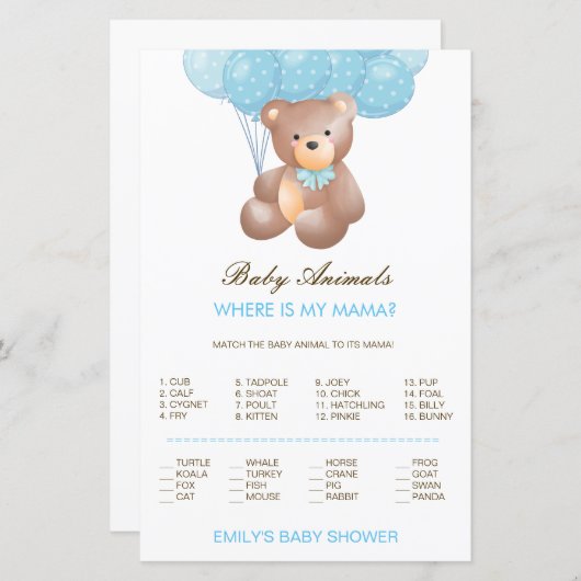 編集可能な赤ちゃん動物のマッチ、どこママw答え (正面/裏面)