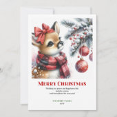 編集可能な赤ちゃん鹿の雪の森の水彩画のクリスマス シーズンカード (正面)