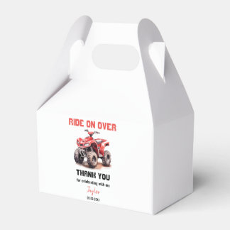 編集可能な赤ATVホイーラーバイク誕生日パーティー フェイバーボックス