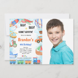 編集可能な輸送誕生日パーティーの写真 招待状