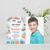 編集可能な輸送誕生日パーティーの写真 招待状 (スタンド正面)