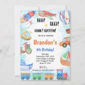 編集可能な輸送誕生日パーティ 招待状 (正面)