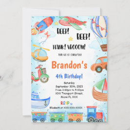 編集可能な輸送誕生日パーティ 招待状