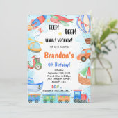 編集可能な輸送誕生日パーティ 招待状 (スタンド正面)