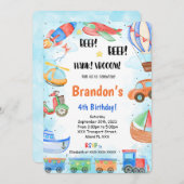 編集可能な輸送誕生日パーティ 招待状 (正面/裏面)