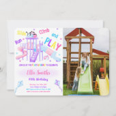 編集可能な遊び場の誕生日写真招待状 招待状 (正面)