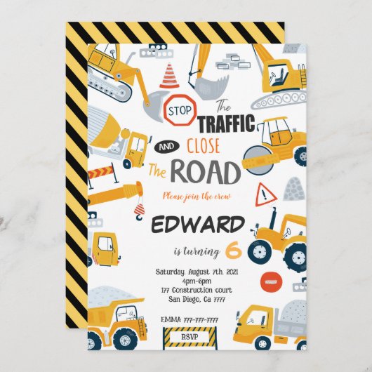 編集可能な道路工事のご案内 招待状 (正面/裏面)