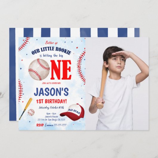 編集可能な野球の写真招待状 招待状 (正面/裏面)