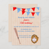 編集可能な野球ソフトボール誕生日 インビテーションポストカード (正面/裏面)