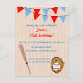 編集可能な野球ソフトボール誕生日 インビテーションポストカード (正面)