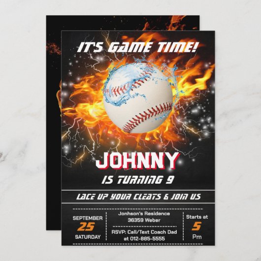 編集可能な野球誕生日パーティーの招待 招待状 (正面/裏面)