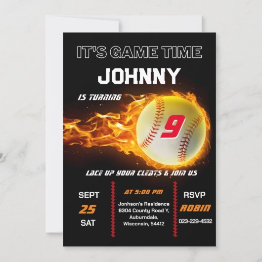 編集可能な野球誕生日招待状 招待状 (正面)