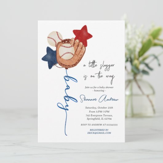 編集可能な野球赤ちゃんシャワーリトルルーキー 招待状 (スタンド正面)