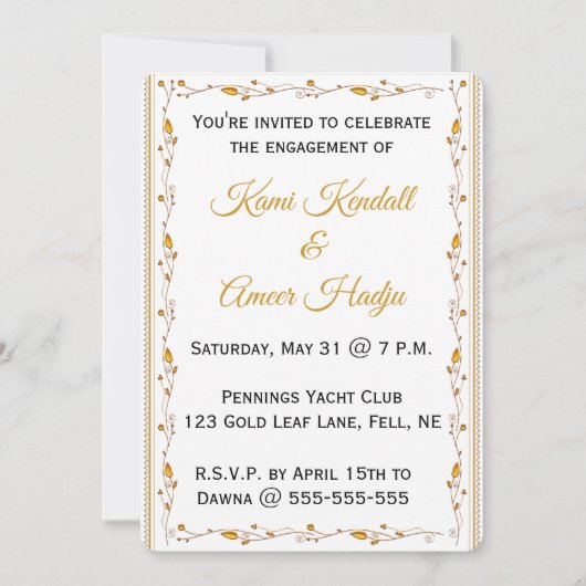 編集可能な金箔の葉の蔦のフレーム 招待状 (正面)