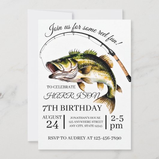 編集可能な釣り誕生日 招待状 (正面)