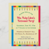 編集可能な鉛筆クレヨン教師引退パーティー 招待状 (正面/裏面)