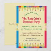 編集可能な鉛筆クレヨン　先生の退職パーティー 招待状 (正面/裏面)