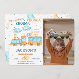 編集可能な電車の誕生日写真招待状 招待状