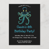 編集可能な青いタコのカード インビテーションポストカード (正面)