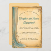 編集可能な青いドレープと花 招待状 (正面/裏面)