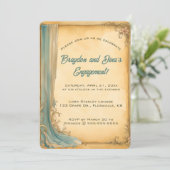 編集可能な青いドレープと花 招待状 (スタンド正面)