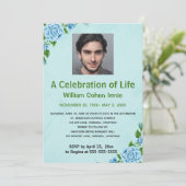 編集可能な青いバラの写真　人生の祝賀　 招待状 (スタンド正面)