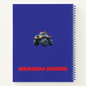 編集可能な青いモンスター トラックのクリスマス スパイラル ノートブック (裏面)