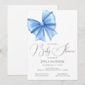 編集可能な青いリボンのコケティー招待状 招待状 (正面/裏面)