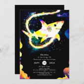 編集可能な青い幻想的なサメの誕生日 招待状 (正面/裏面)