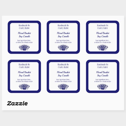 編集可能な青い白いヴィンテージ花正方形ラベル スクエアシール (シート)
