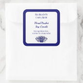 編集可能な青い白いヴィンテージ花正方形ラベル スクエアシール (バッグ)