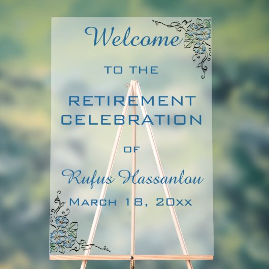 編集可能な青い花お祝い アクリルサイン (ニュートラル)