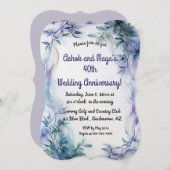 編集可能な青い葉と紫の波の招待状 招待状 (正面/裏面)