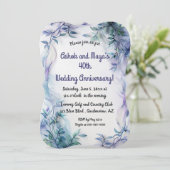 編集可能な青い葉と紫の波の招待状 招待状 (スタンド正面)