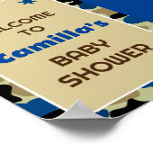 編集可能な青い迷彩柄パーティーウェルカムサイン ポスター (角)