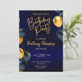 編集可能な青と金の誕生日招待状（男性用） 招待状 (スタンド正面)