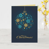 編集可能な青と金ゴールドオーナメントクリスマス カード (黄色い花)