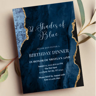 編集可能な青のシェード招待状、青、金ゴールド 招待状