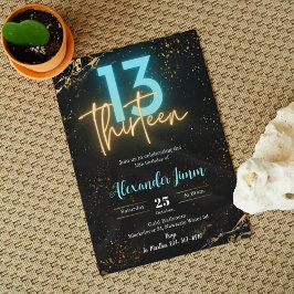 編集可能な青13歳の誕生日パーティーの招待 招待状