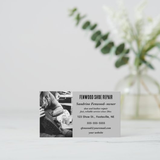 編集可能な靴と革の修理の名刺 名刺 (スタンド正面)