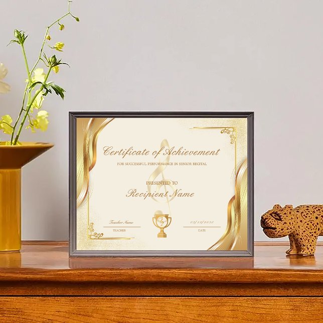 編集可能な音楽実績認定証 (Editable Music Certificate of Achievement Award)