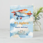 編集可能な飛行機の誕生日パーティー 招待状 (スタンド正面)