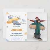 編集可能な飛行機の誕生日写真招待状 招待状 (正面)