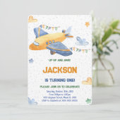 編集可能な飛行機誕生日招待状 招待状 (スタンド正面)