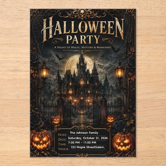 編集可能な高級ゴシックハロウィンパーティー招待状 アクリル招待状 (正面)