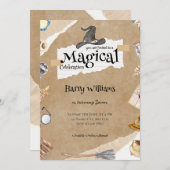編集可能な魔法のウィザード誕生日パーティー 招待状 (正面/裏面)