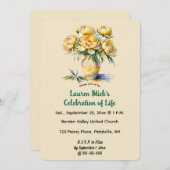 編集可能な黄色の芍薬 招待状 (正面/裏面)