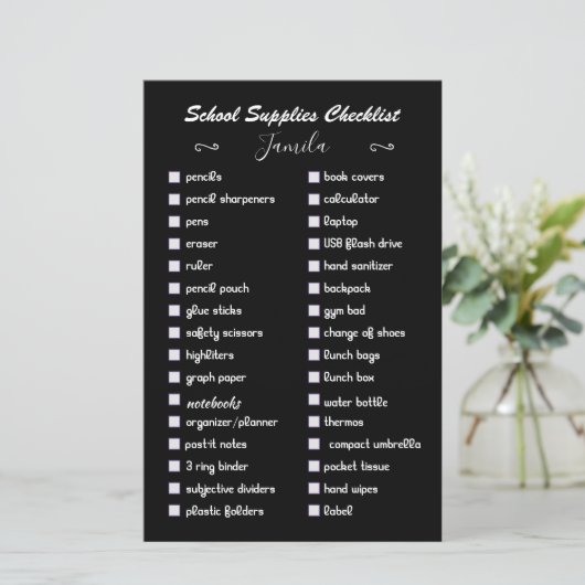 編集可能な黒と白の供給エレガントチェックリスト (スタンド正面)