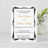 編集可能な黒と白の蝶のフレーム 招待状 (スタンド正面)