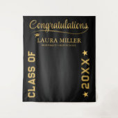 編集可能な黒と金ゴールドの卒業写真の背景 タペストリー (正面)